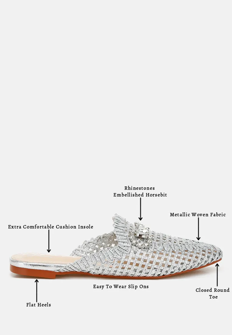 Metallic Woven Diamante Mules By RAG