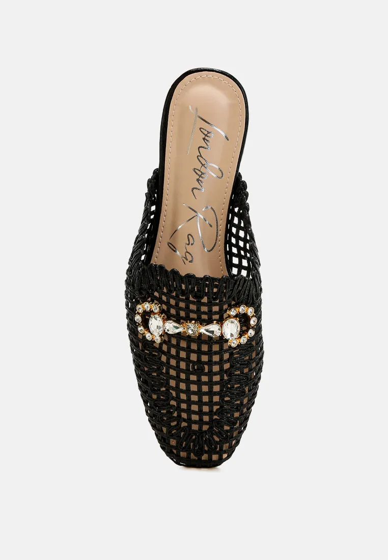 Metallic Woven Diamante Mules By RAG