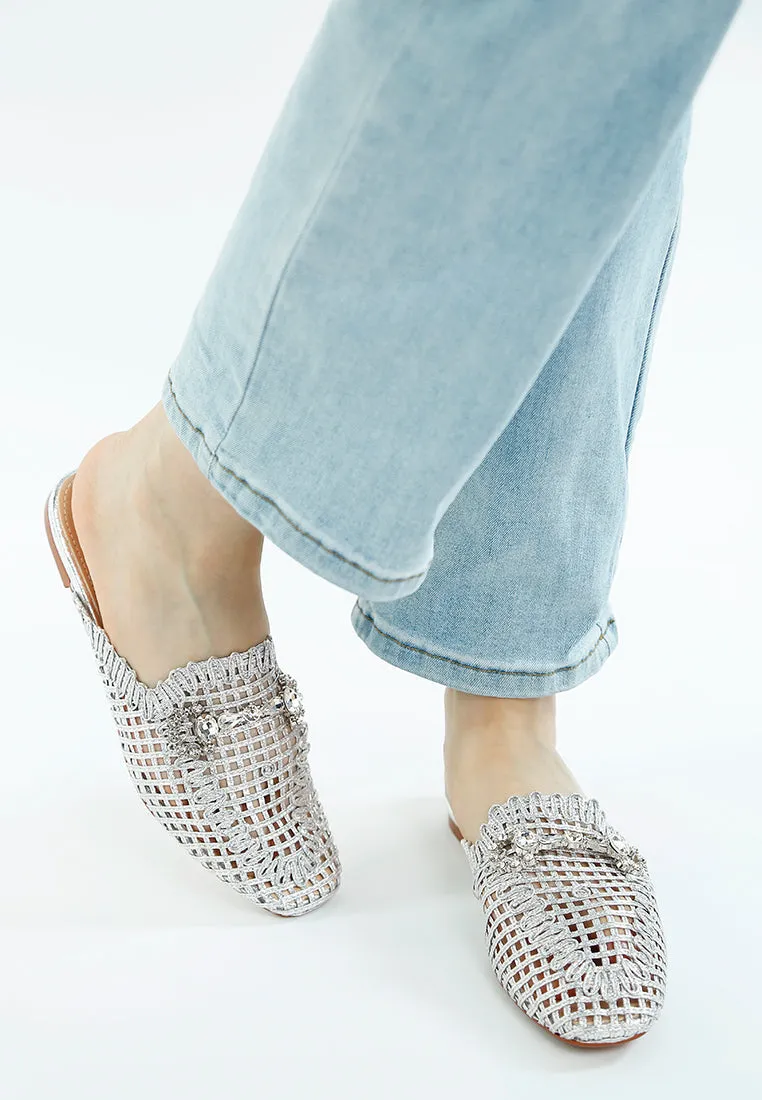 Metallic Woven Diamante Mules By RAG