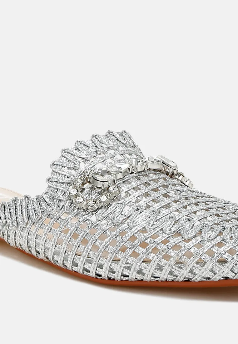Metallic Woven Diamante Mules By RAG