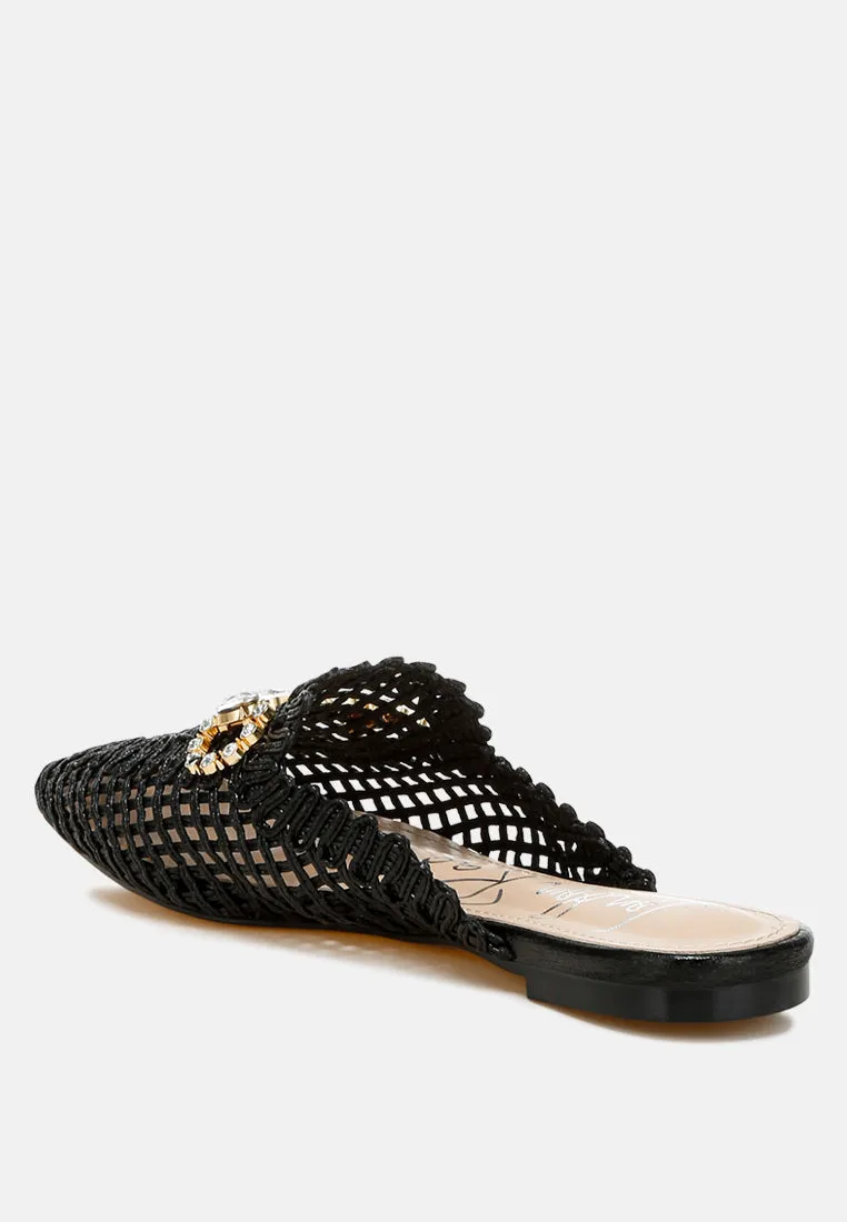 Metallic Woven Diamante Mules By RAG