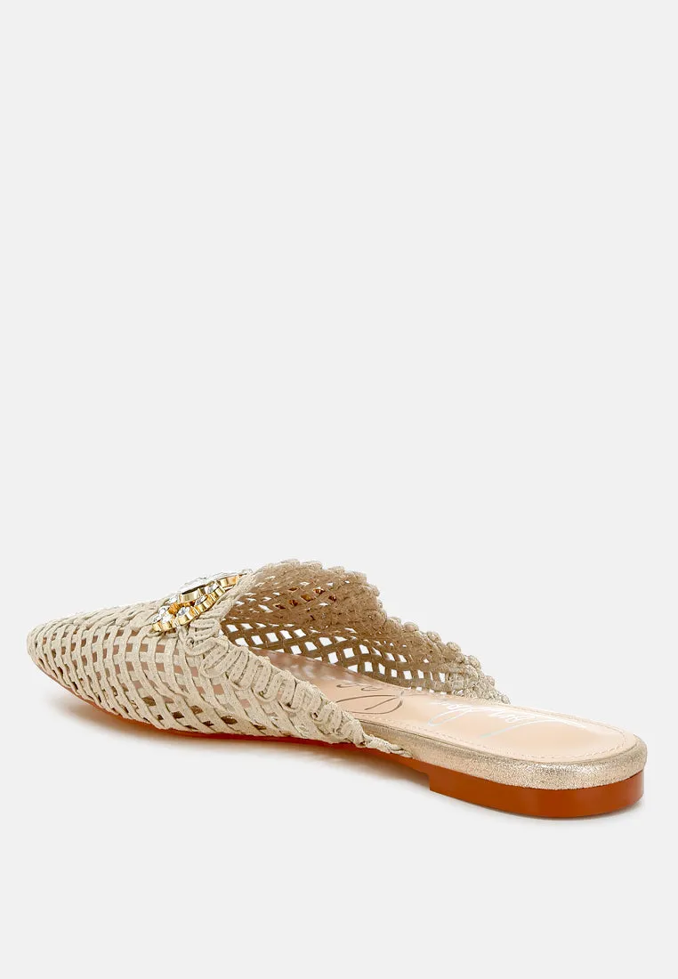 Metallic Woven Diamante Mules By RAG