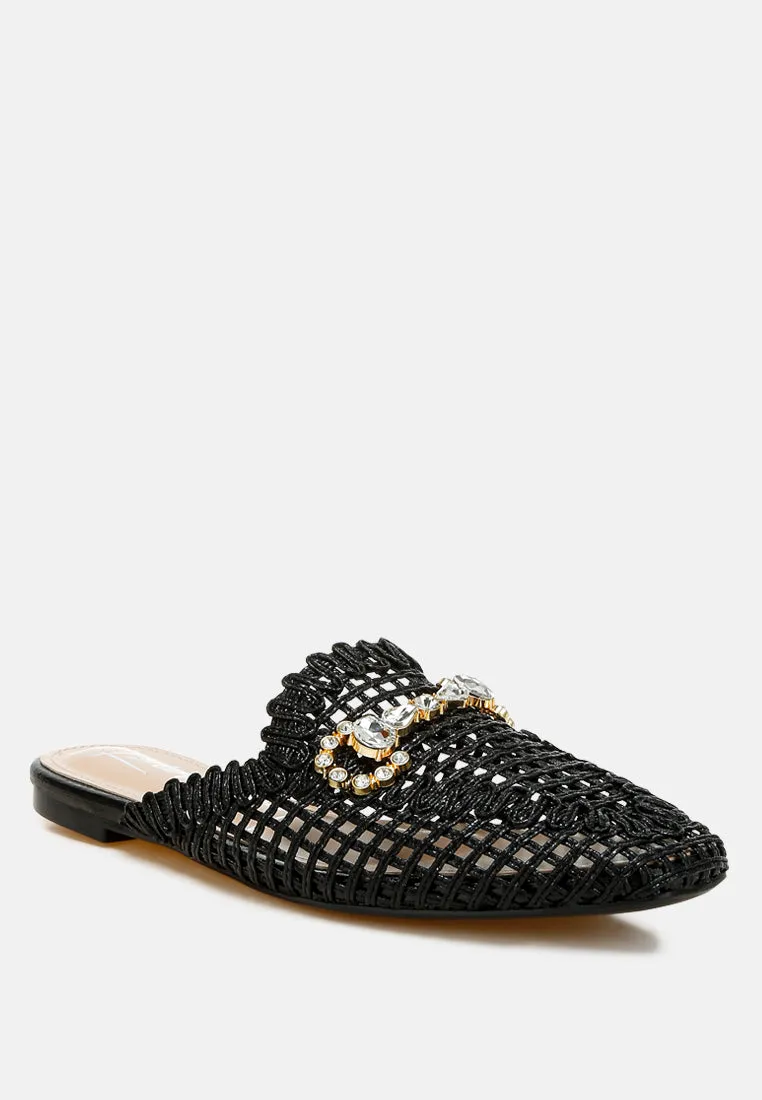 Metallic Woven Diamante Mules By RAG