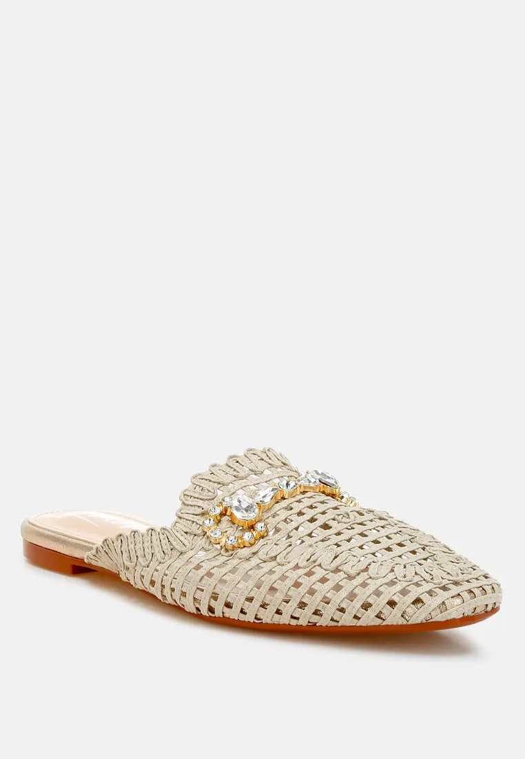 Metallic Woven Diamante Mules By RAG