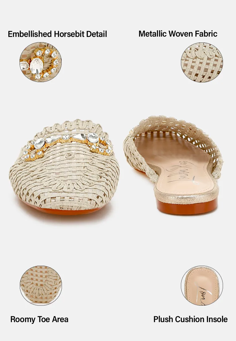 Metallic Woven Diamante Mules By RAG