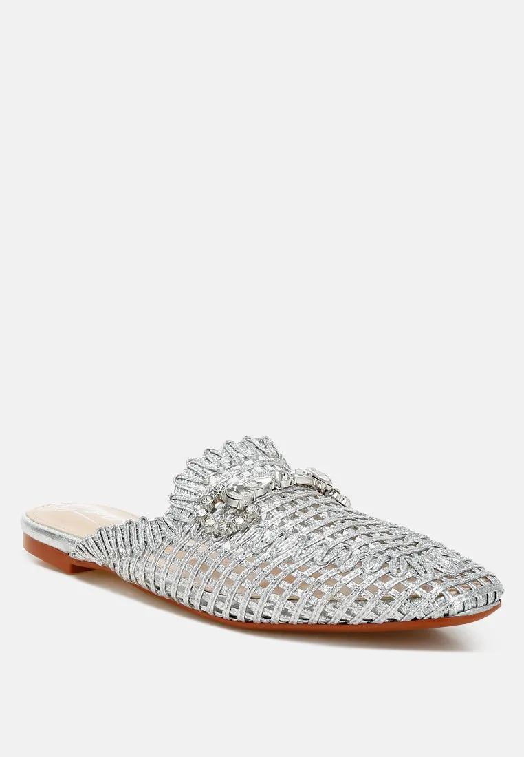 Metallic Woven Diamante Mules By RAG