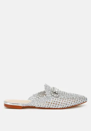 Metallic Woven Diamante Mules By RAG