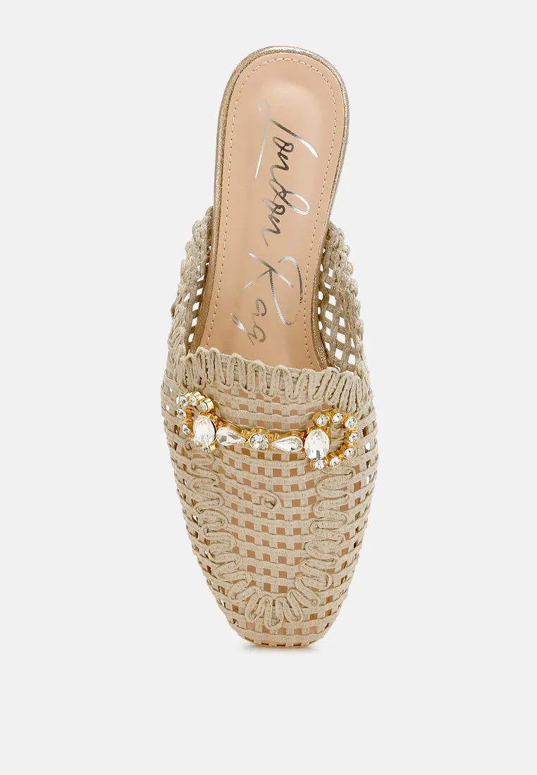 Metallic Woven Diamante Mules By RAG