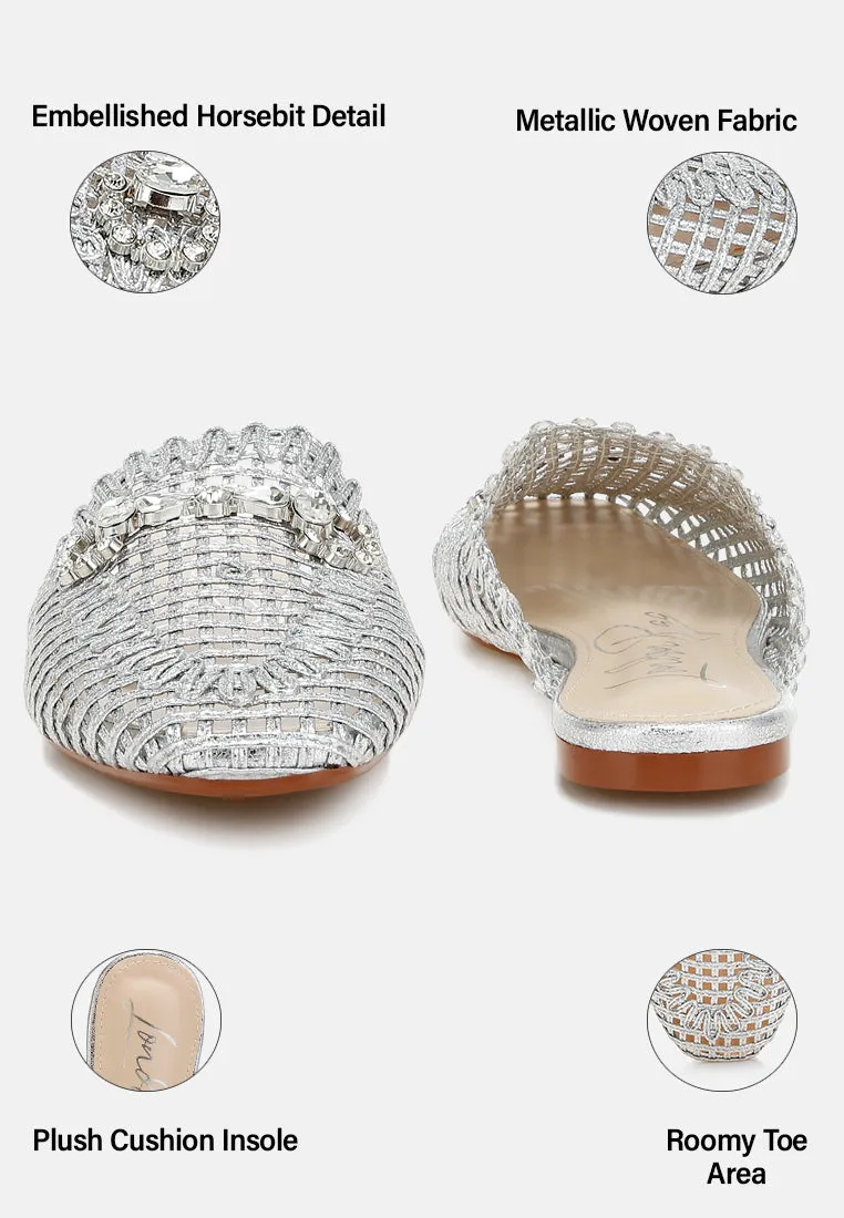 Metallic Woven Diamante Mules By RAG