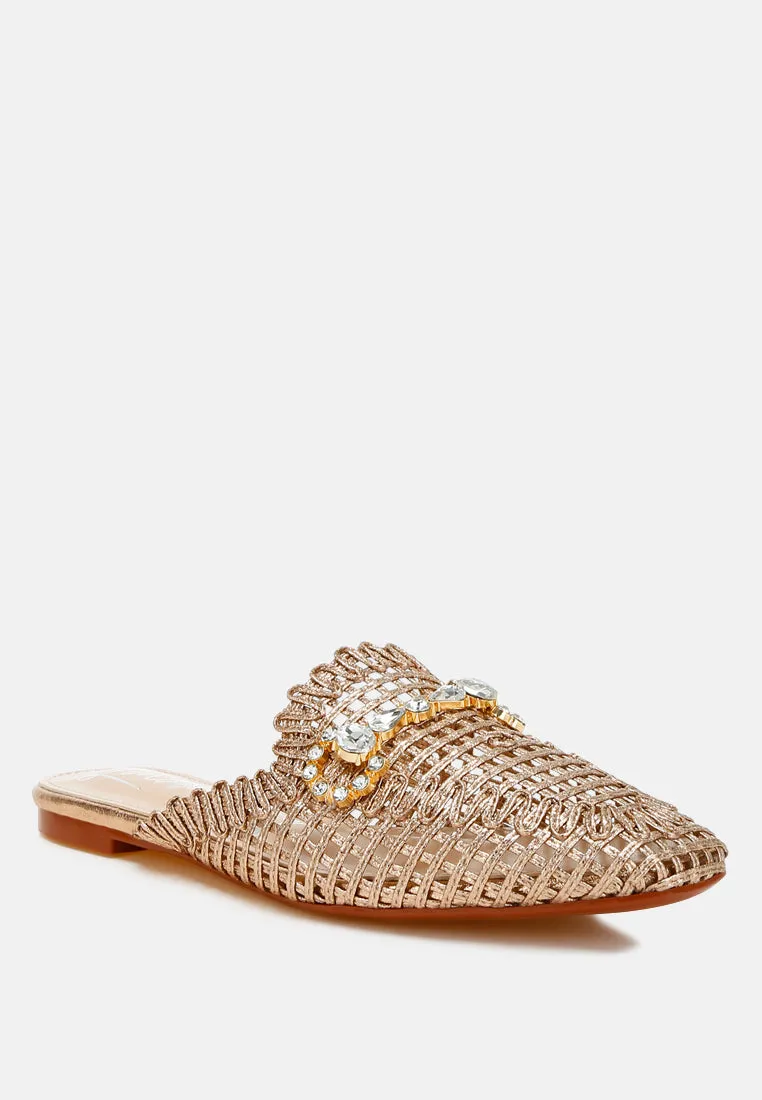 Metallic Woven Diamante Mules By RAG
