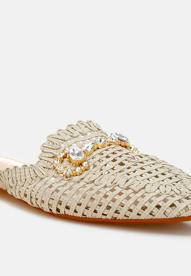 Metallic Woven Diamante Mules By RAG