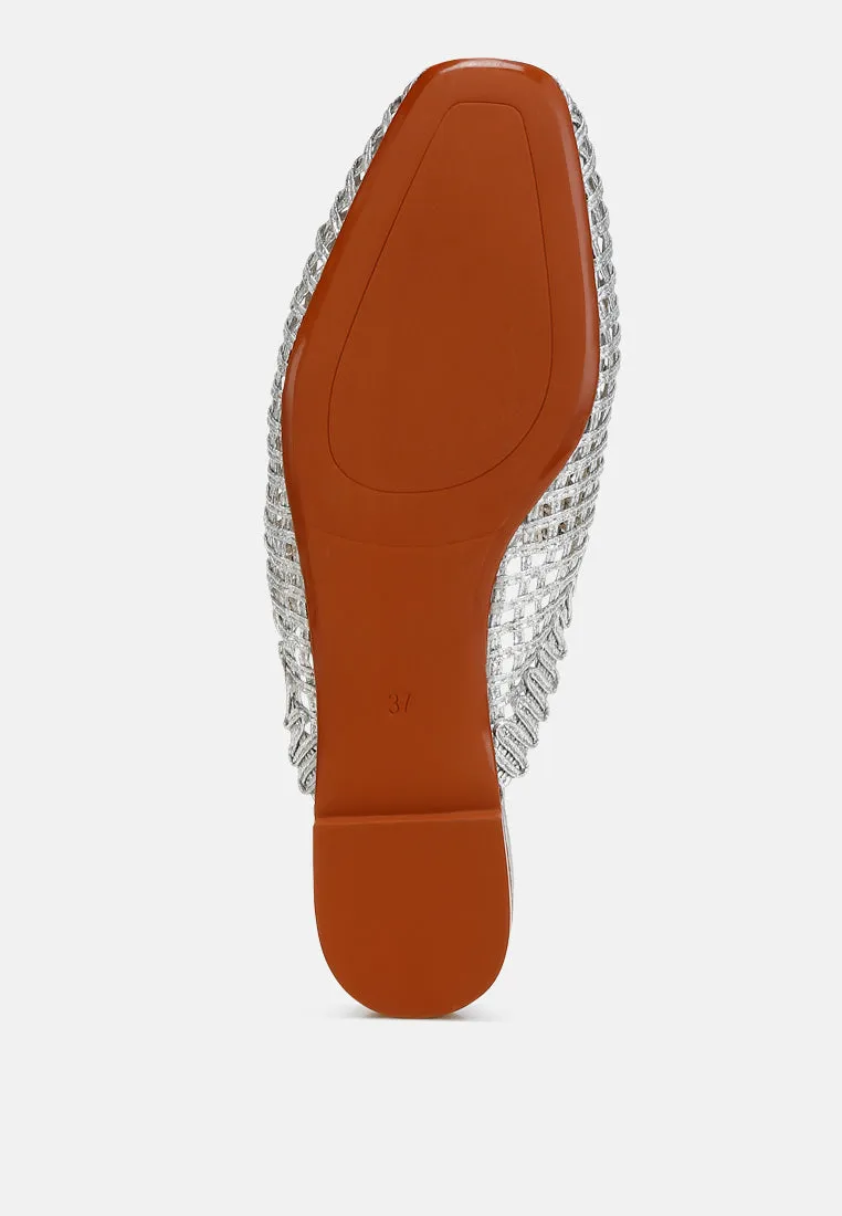 Metallic Woven Diamante Mules By RAG