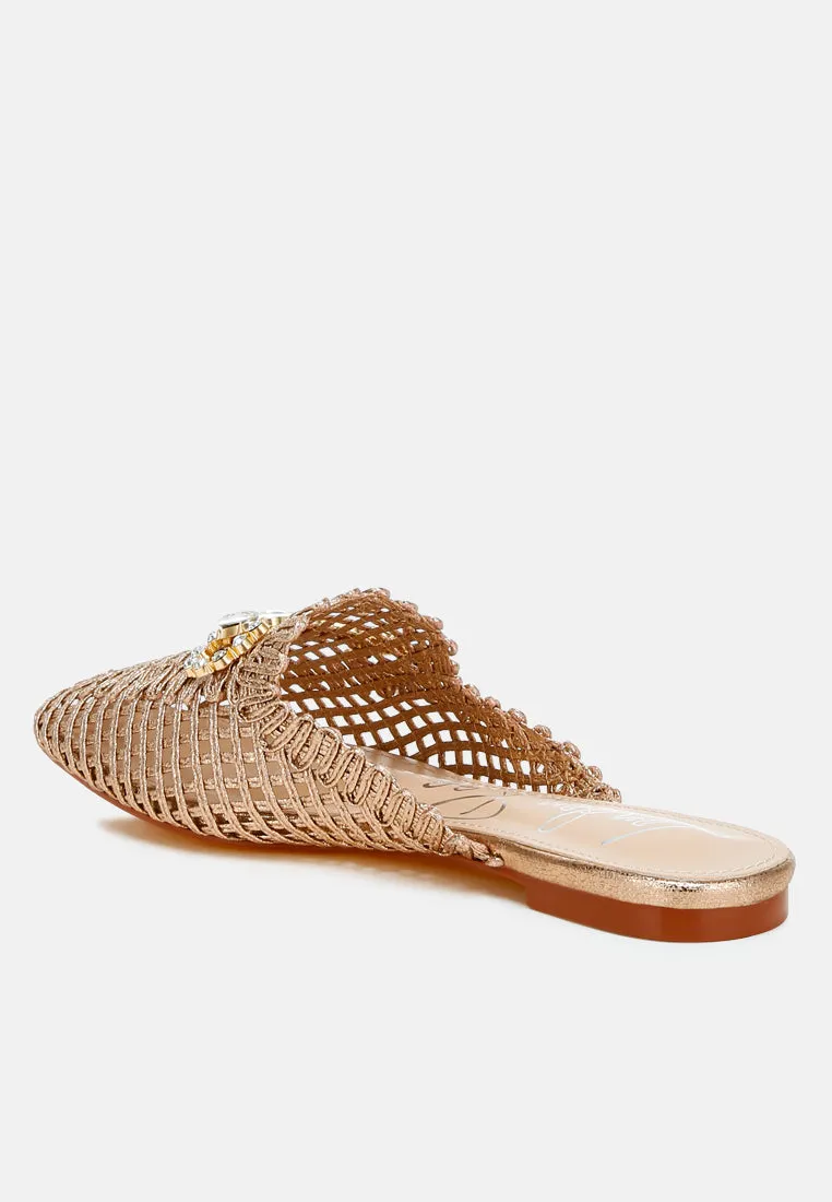 Metallic Woven Diamante Mules By RAG