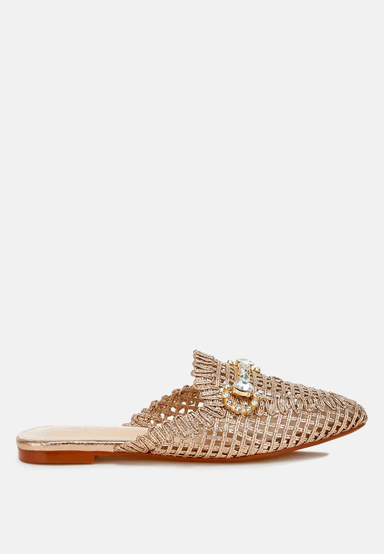 Metallic Woven Diamante Mules By RAG