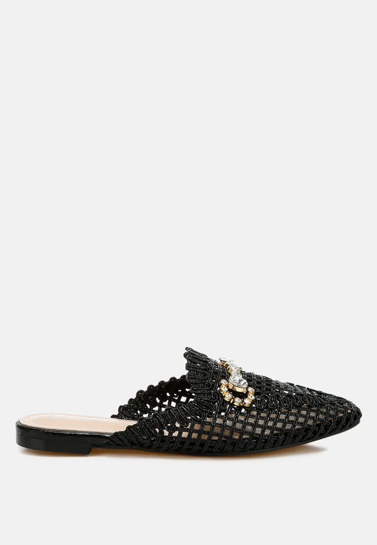 Metallic Woven Diamante Mules By RAG