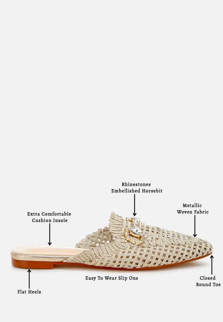 Metallic Woven Diamante Mules By RAG