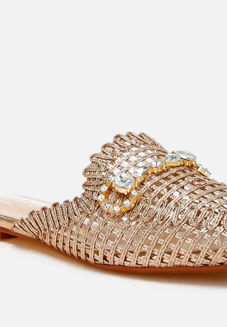 Metallic Woven Diamante Mules By RAG