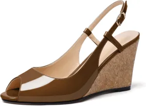 Mettesally Wedge Sandals for Women, Ankle Strap Slingback High Cork Heels Open Peep Toe Women Summer Office Dress Shoes
