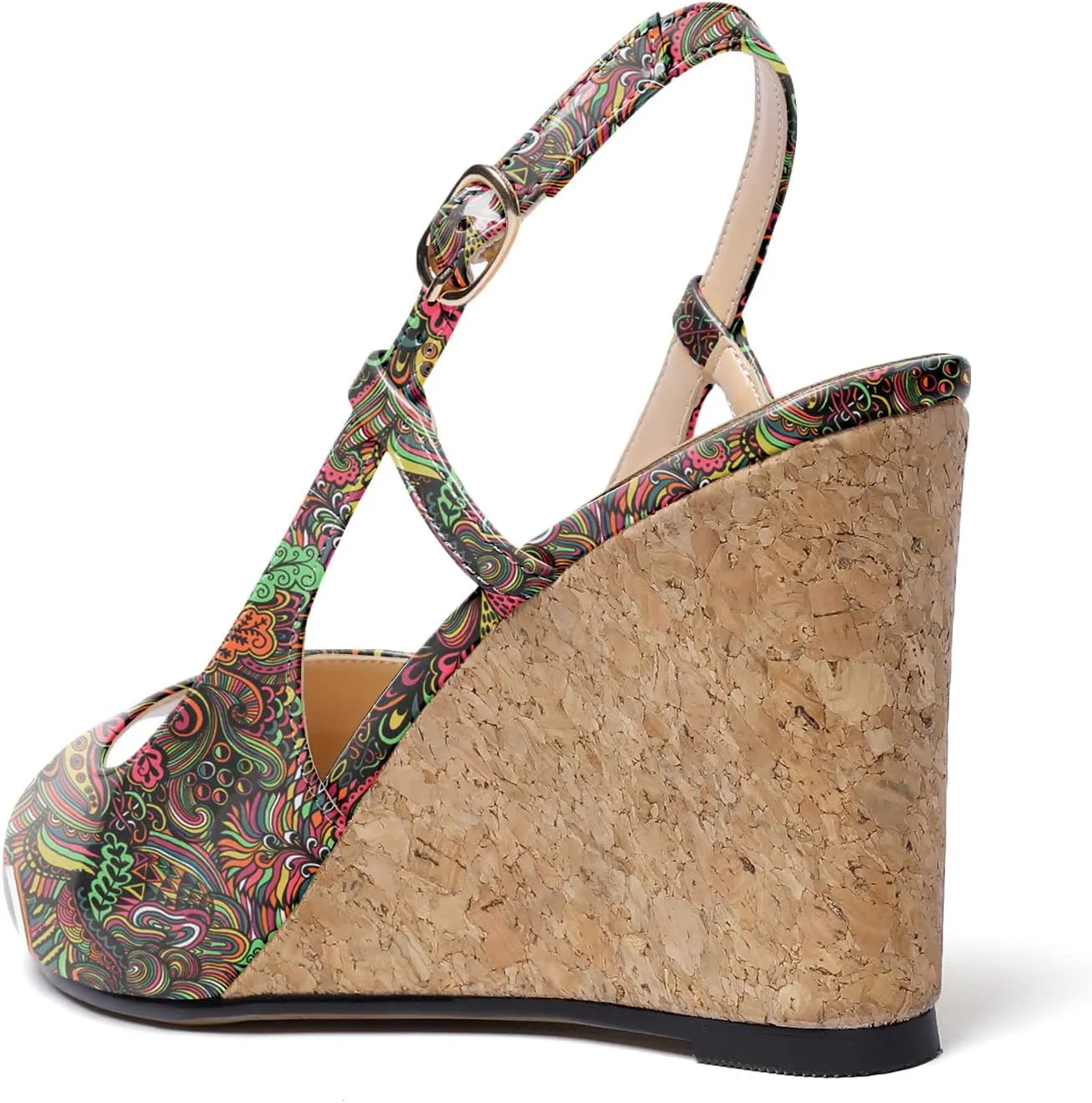 Mettesally Wedge Sandals for Women, Ankle Strap Slingback High Cork Heels Open Peep Toe Women Summer Office Dress Shoes