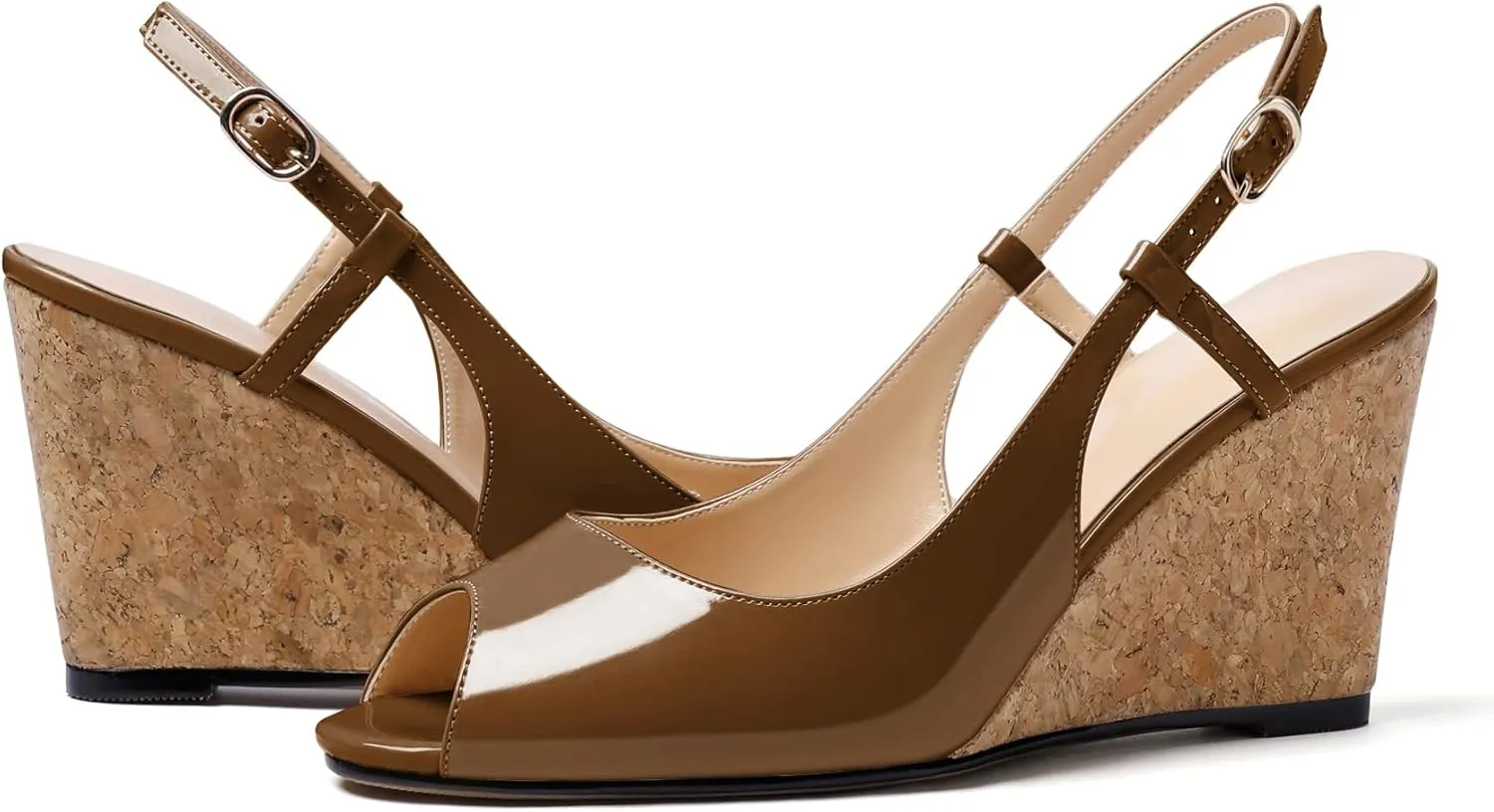 Mettesally Wedge Sandals for Women, Ankle Strap Slingback High Cork Heels Open Peep Toe Women Summer Office Dress Shoes