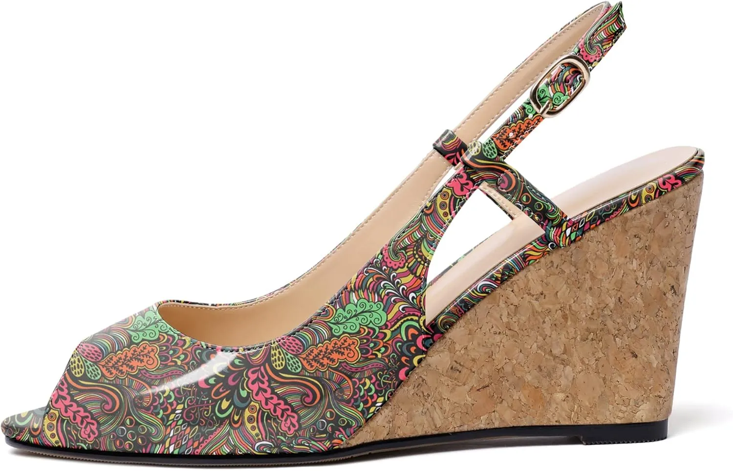 Mettesally Wedge Sandals for Women, Ankle Strap Slingback High Cork Heels Open Peep Toe Women Summer Office Dress Shoes