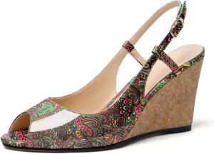 Mettesally Wedge Sandals for Women, Ankle Strap Slingback High Cork Heels Open Peep Toe Women Summer Office Dress Shoes