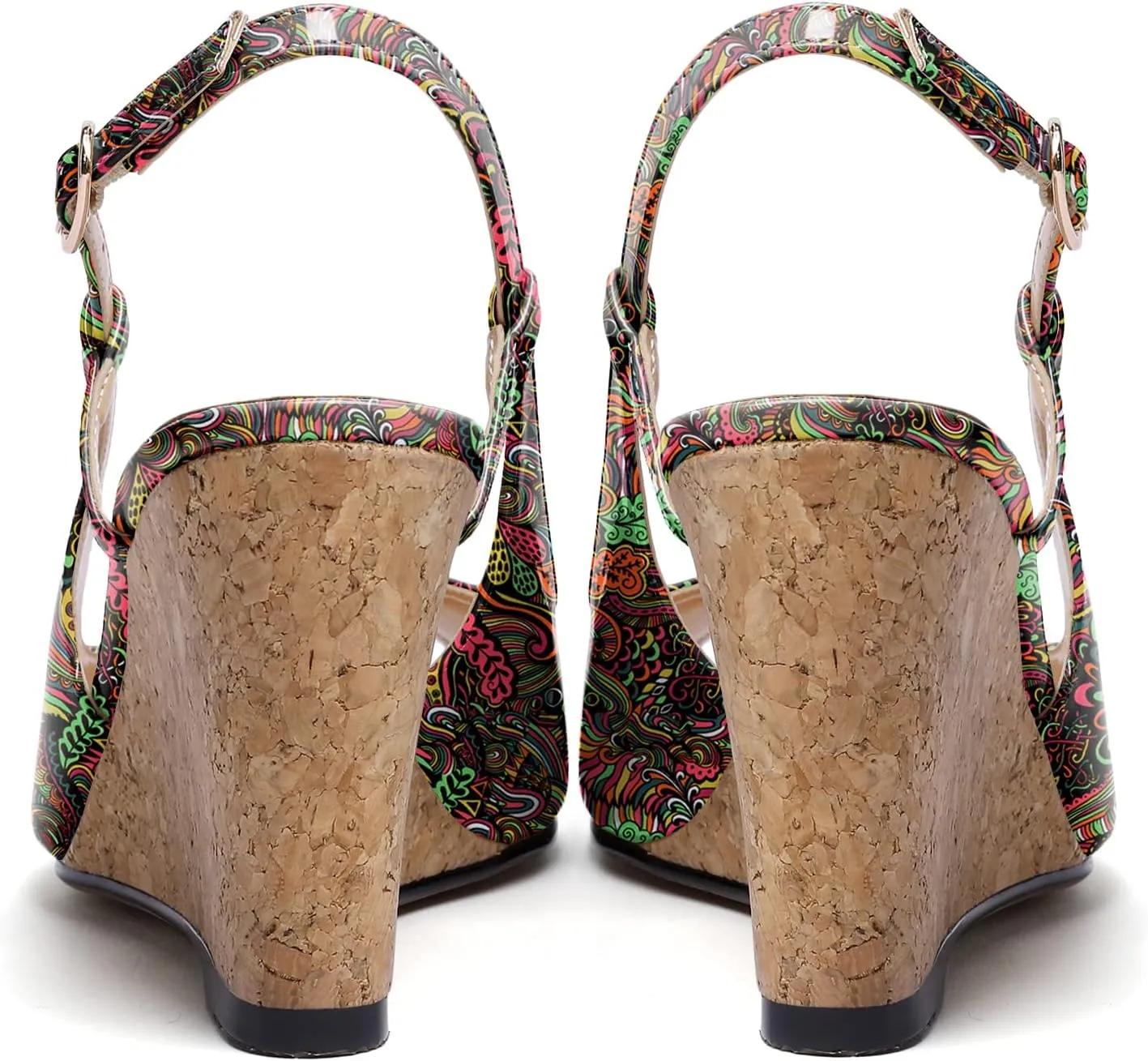 Mettesally Wedge Sandals for Women, Ankle Strap Slingback High Cork Heels Open Peep Toe Women Summer Office Dress Shoes