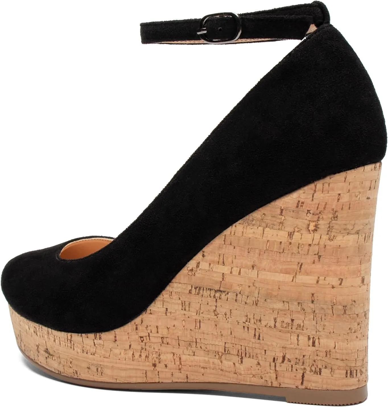 Mettesally Women's Platform Cork Wedge Heel Pumps Round Closed Toe Ankle Strap Classic Office Dress Shoes