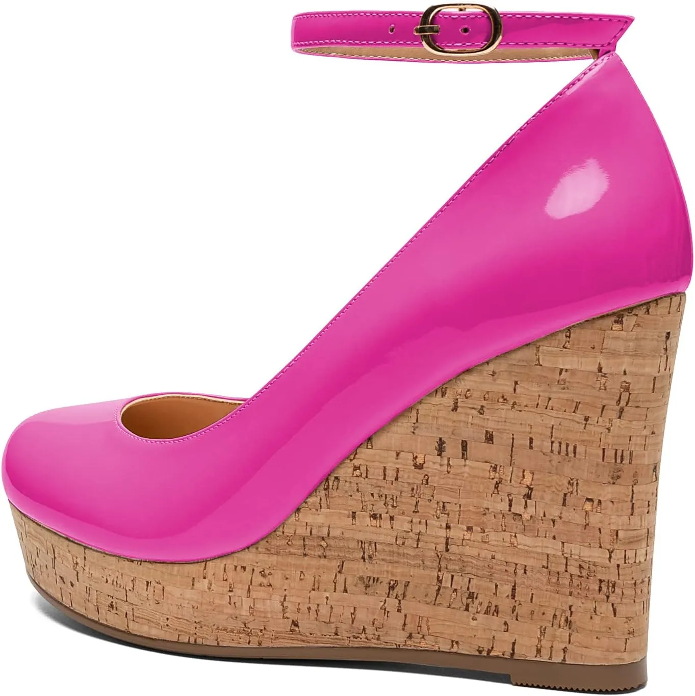 Mettesally Women's Platform Cork Wedge Heel Pumps Round Closed Toe Ankle Strap Classic Office Dress Shoes