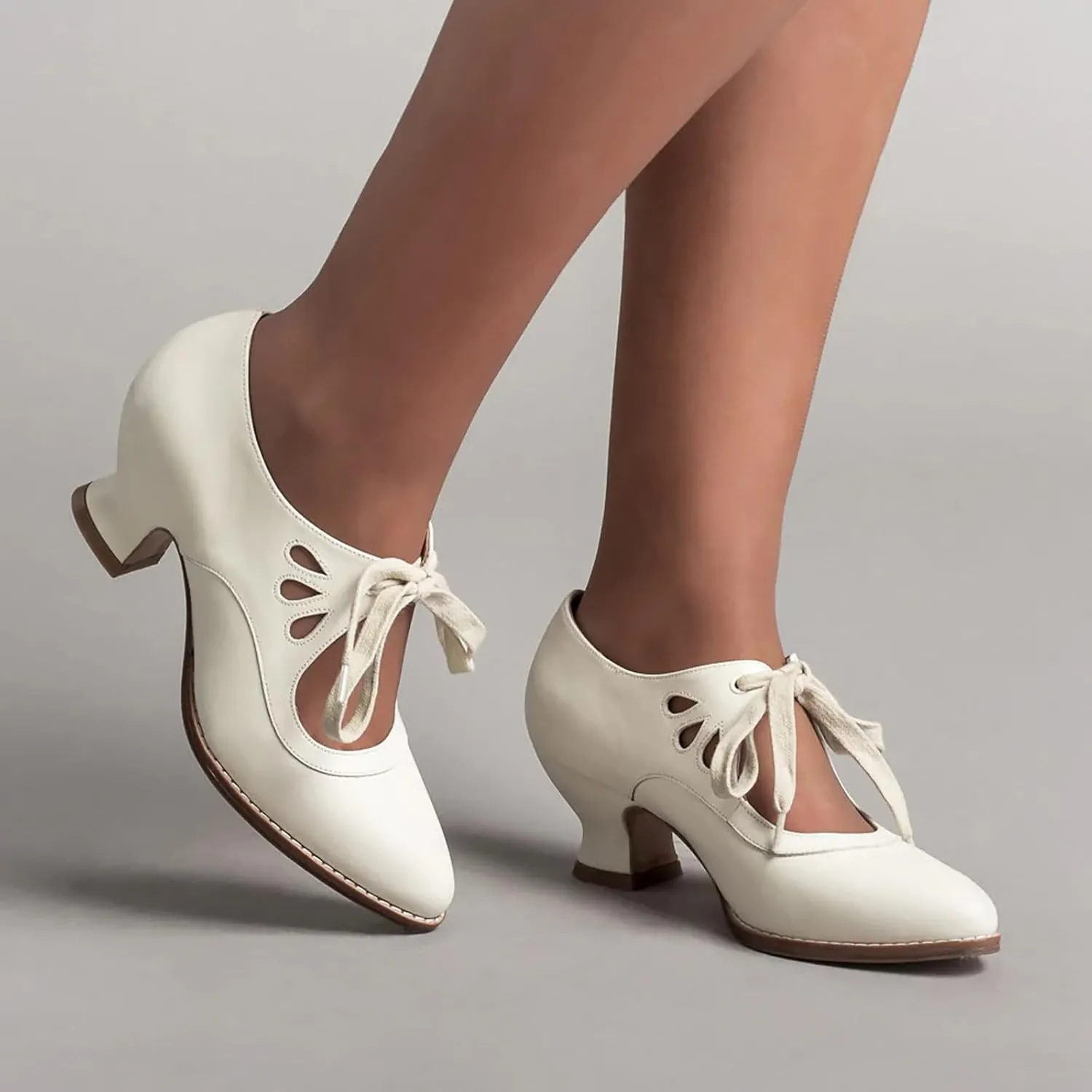 Mid Heel Loafers For Women 2024 Comfortable Heels For Women Dressy Closed Toe Ankle Strap Bow Lace Up Causal Shoes