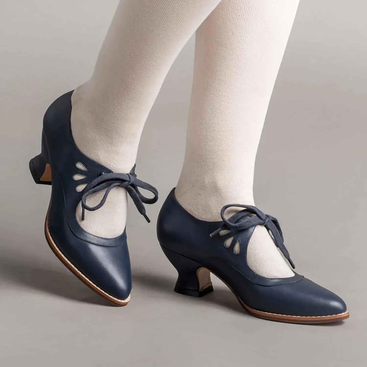Mid Heel Loafers For Women 2024 Comfortable Heels For Women Dressy Closed Toe Ankle Strap Bow Lace Up Causal Shoes