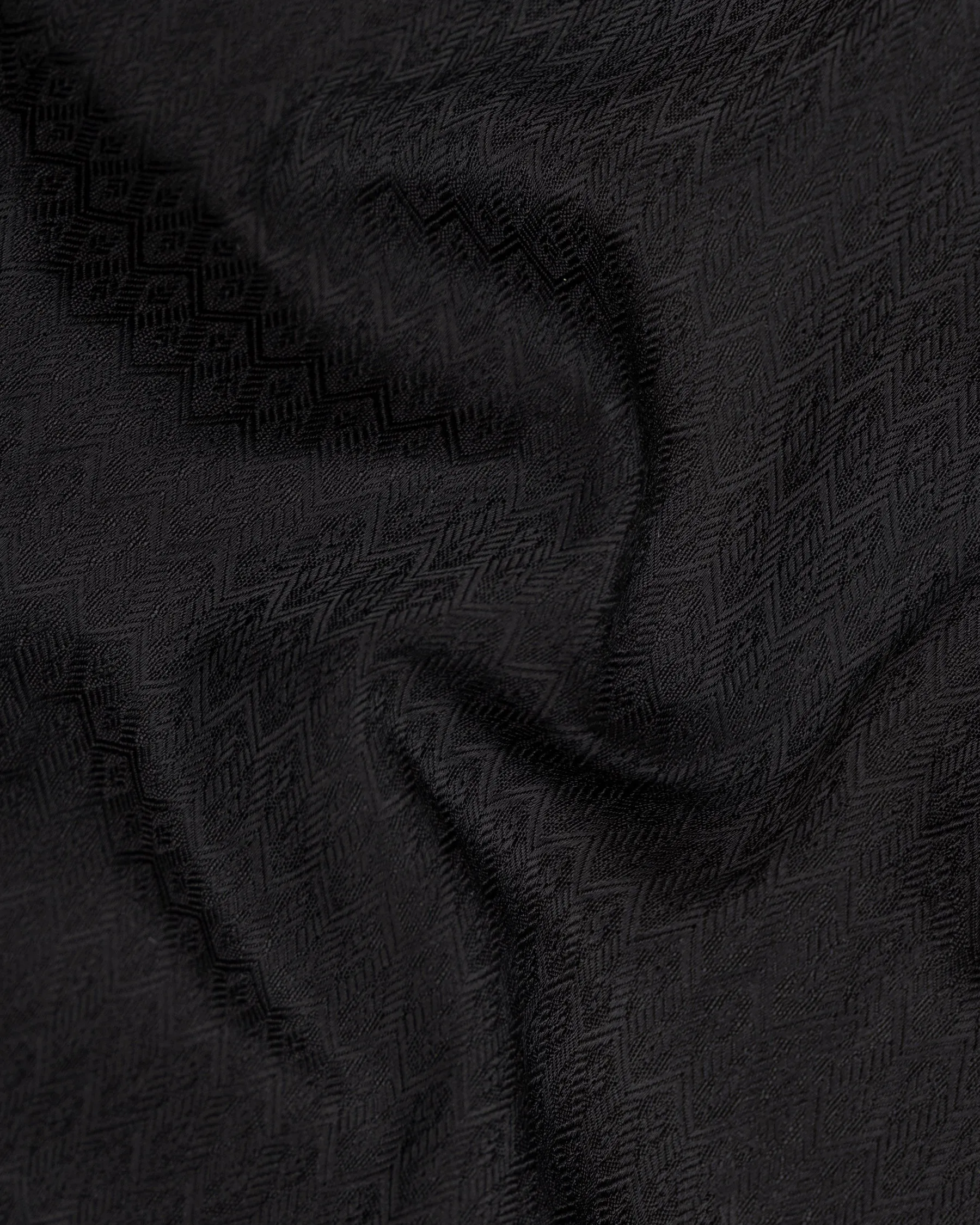 Midnight Moss Black Jacquard Leaves Patterned Textured Nehru Jacket