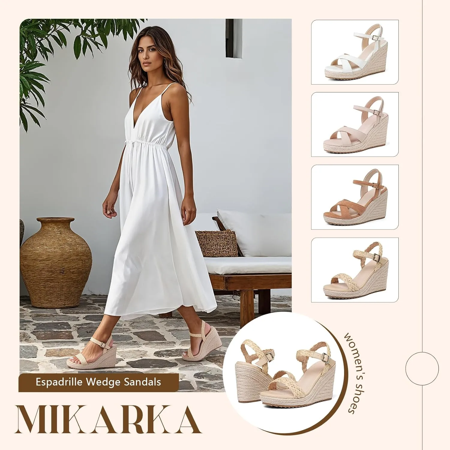 mikarka Women's Espadrille Wedge Sandals: Ankle Strap Platform Open Toe Wedges - Stylish High Heel Dressy Summer Wedges for Women, Inspired by Espadrilles