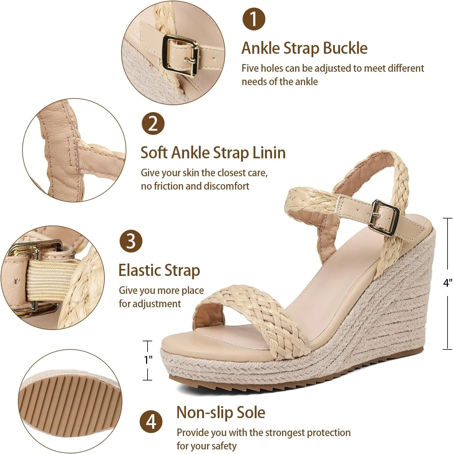 mikarka Women's Espadrille Wedge Sandals: Ankle Strap Platform Open Toe Wedges - Stylish High Heel Dressy Summer Wedges for Women, Inspired by Espadrilles