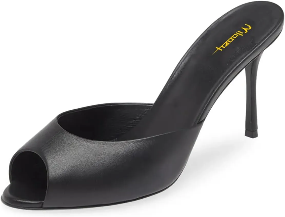 Milooey shoes Stiletto Heeled Slide Sandals Cute Open Peep Toe Mules Slip On Backless High Heels Outfit Dress Party Wedding Shoes Size 4-16 US