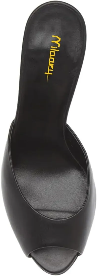 Milooey shoes Stiletto Heeled Slide Sandals Cute Open Peep Toe Mules Slip On Backless High Heels Outfit Dress Party Wedding Shoes Size 4-16 US