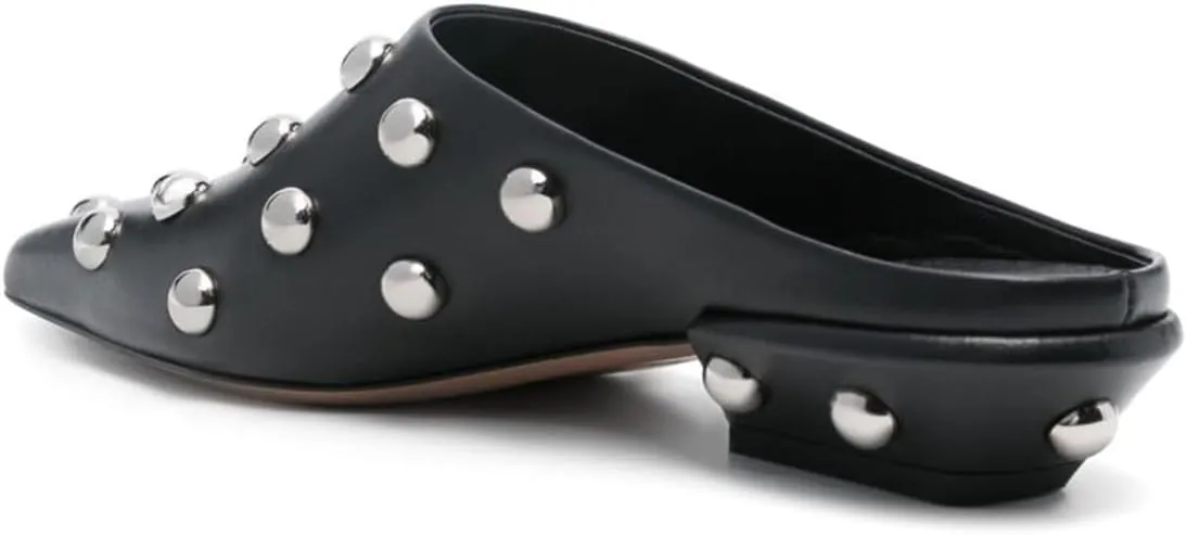 Milooey shoes Women's Rivet Studded Mules Closed Square Toe Low Chunky Heels Slip On Fashion Party Outfit Slide Shoes Size 4-16 US