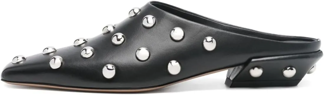 Milooey shoes Women's Rivet Studded Mules Closed Square Toe Low Chunky Heels Slip On Fashion Party Outfit Slide Shoes Size 4-16 US
