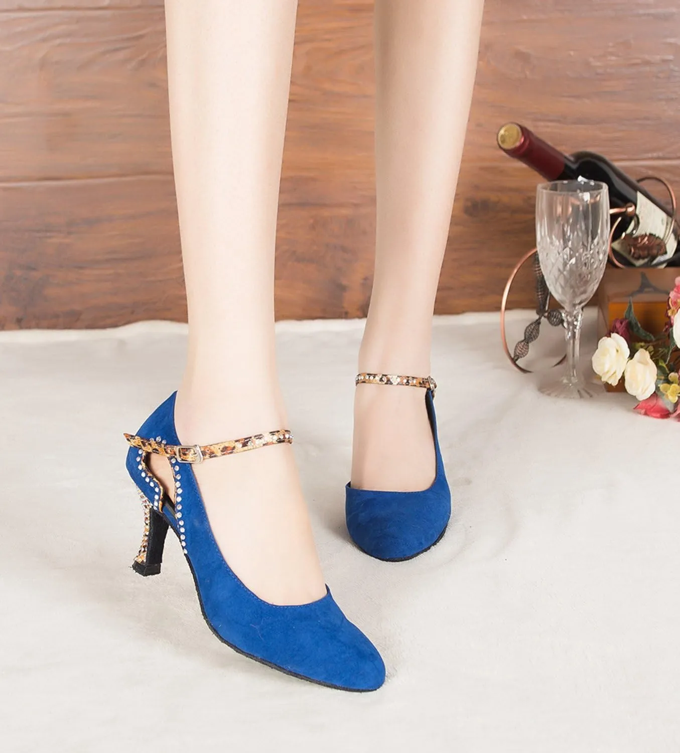 Minishion Women's TH179 Closed Toe Fashion Suede Leather Wedding Ballroom Latin Taogo Dance Pumps Shoes