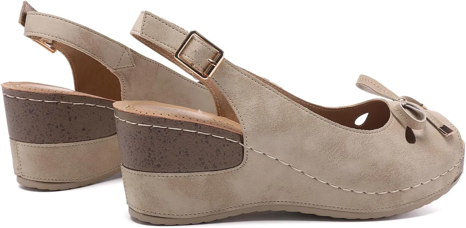 Mintzice Women's Peep Toe Casual Comfortable Ankle Strap Dressy Wedge Sandals