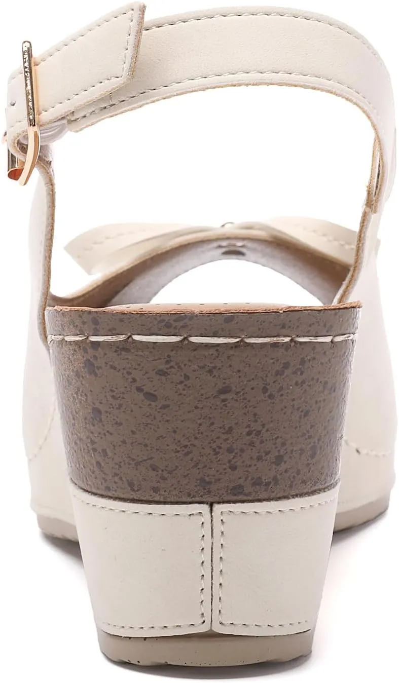 Mintzice Women's Peep Toe Casual Comfortable Ankle Strap Dressy Wedge Sandals