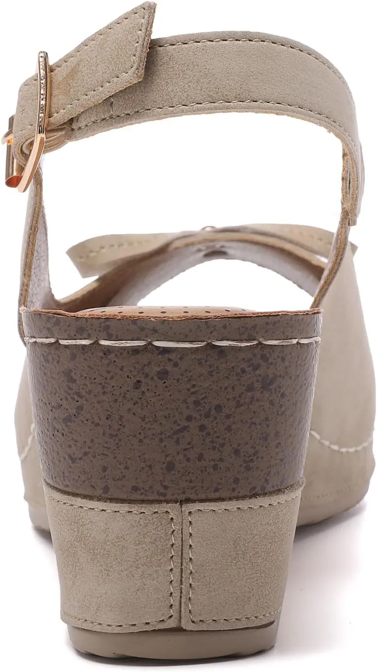 Mintzice Women's Peep Toe Casual Comfortable Ankle Strap Dressy Wedge Sandals