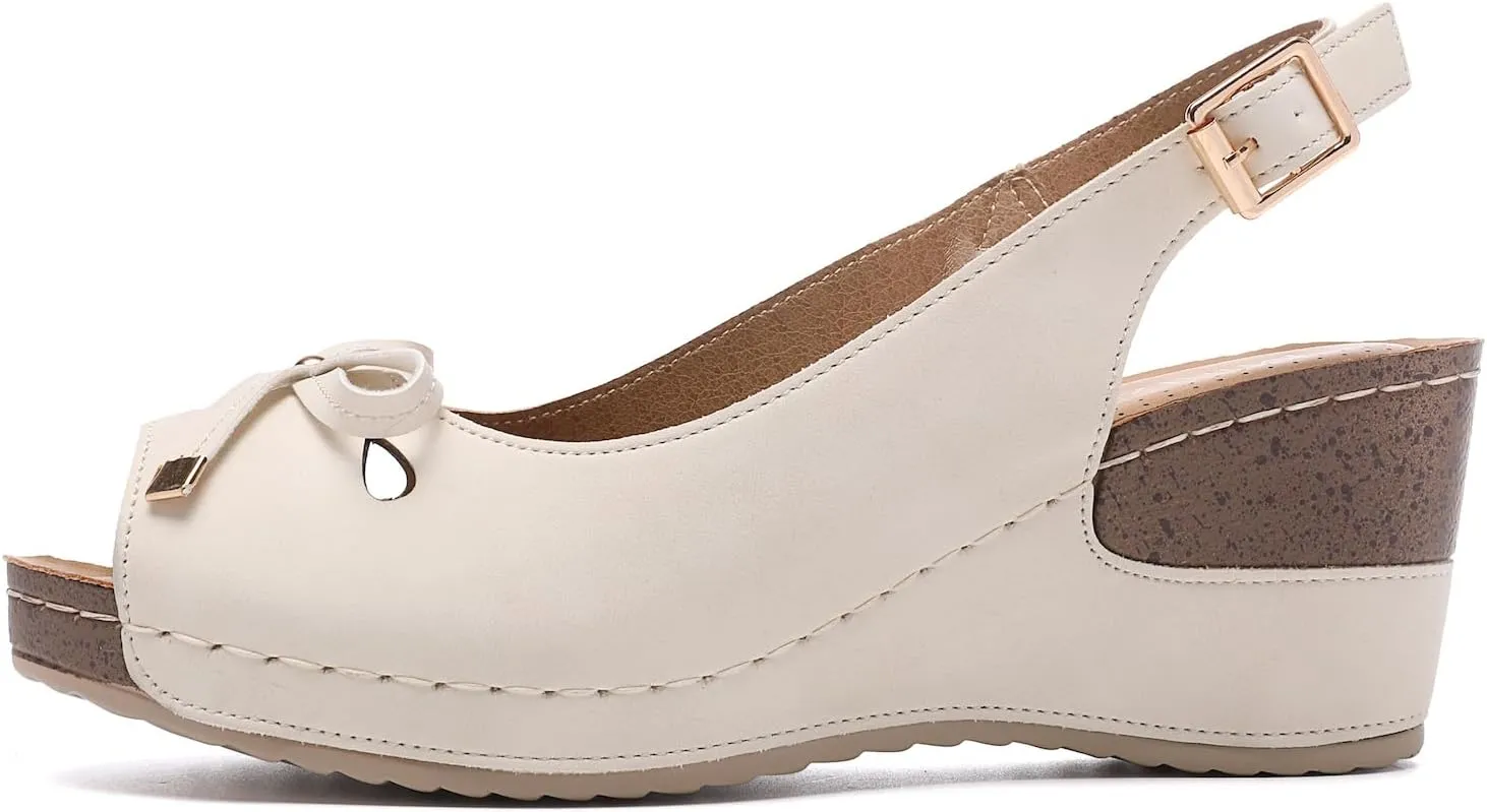 Mintzice Women's Peep Toe Casual Comfortable Ankle Strap Dressy Wedge Sandals