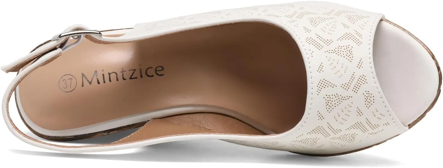 Mintzice Women's Peep Toe Casual Comfortable Dressy Adjustable Buckle Strap Slingback Platform Wedge Sandals