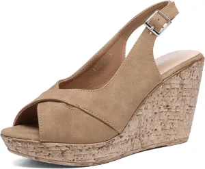 Mintzice Women's Peep Toe Casual Comfortable Dressy Adjustable Buckle Strap Slingback Platform Wedge Sandals