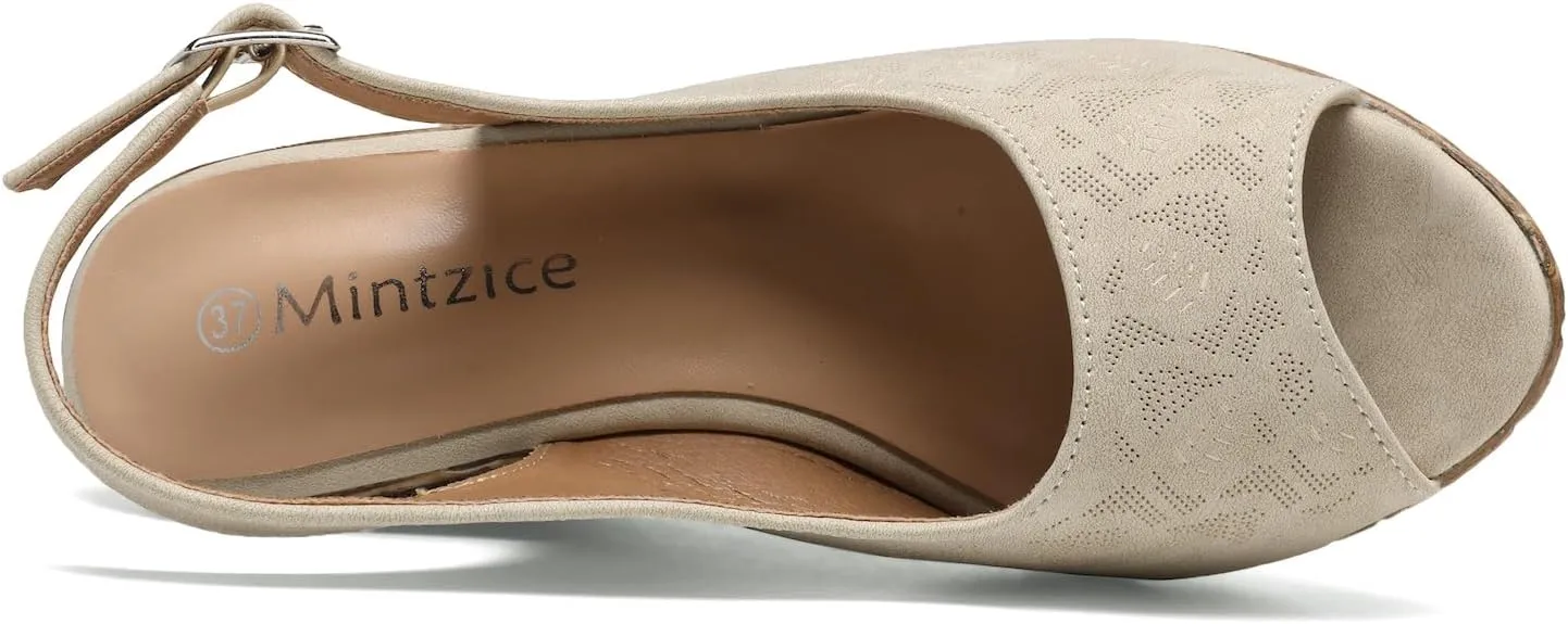 Mintzice Women's Peep Toe Casual Comfortable Dressy Adjustable Buckle Strap Slingback Platform Wedge Sandals