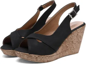 Mintzice Women's Peep Toe Casual Comfortable Dressy Adjustable Buckle Strap Slingback Platform Wedge Sandals