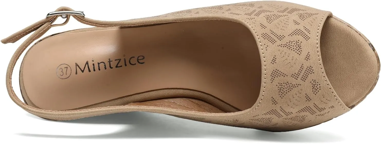 Mintzice Women's Peep Toe Casual Comfortable Dressy Adjustable Buckle Strap Slingback Platform Wedge Sandals