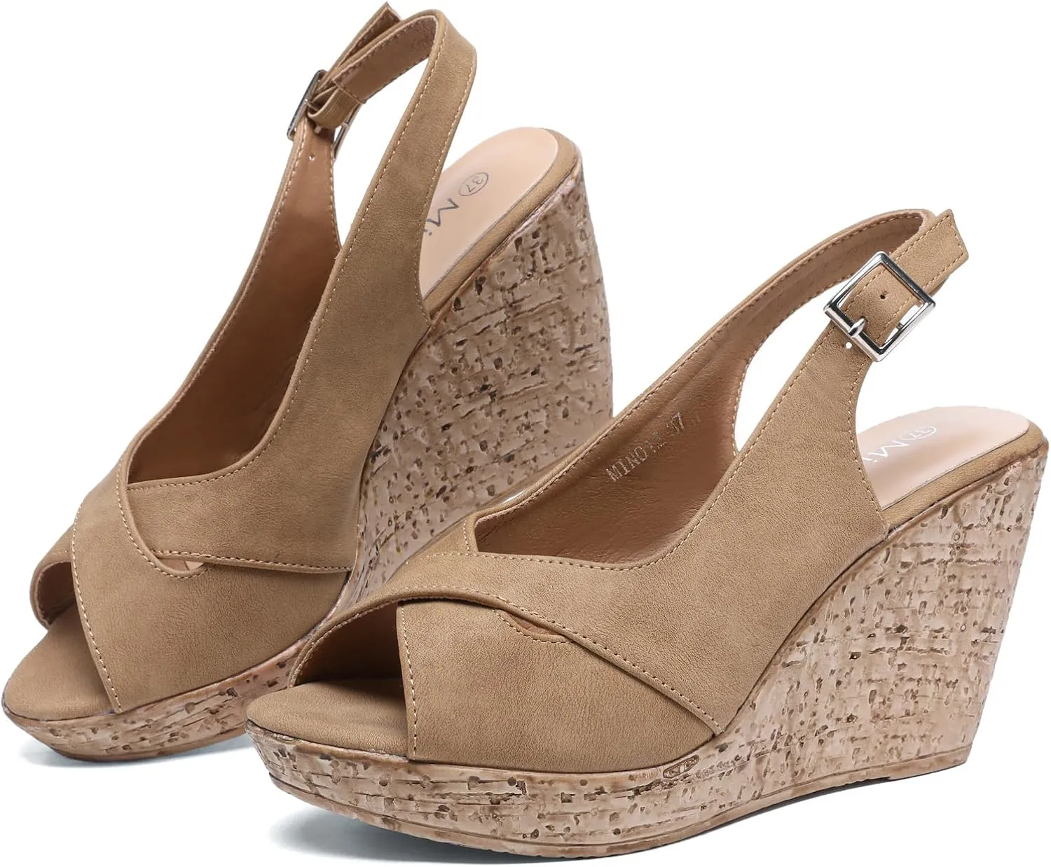 Mintzice Women's Peep Toe Casual Comfortable Dressy Adjustable Buckle Strap Slingback Platform Wedge Sandals