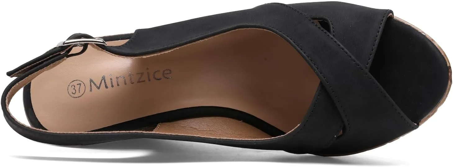Mintzice Women's Peep Toe Casual Comfortable Dressy Adjustable Buckle Strap Slingback Platform Wedge Sandals